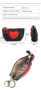 Detailed size specifications and dimensions for the cowhide heart-shaped coin purse