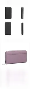 Viste dettagliate multi-angolo del portafoglio RFID da donna in pelle nero e viola iri