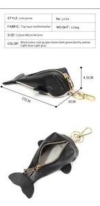 Detailed size specifications for a whale-shaped leather key pouch with lobster clasp