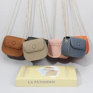 Damen Kopfschicht Rindsleder Mini Umhängetasche Mode Echtes Leder Kette Münzbörse Litschi Textur Kleine Quadratische Tasche
