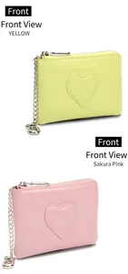 Détails de mini portefeuilles en cuir jaune et rose avec surpiqûre cœur et chaîne