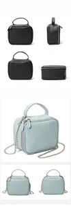 Vue détaillée du sac bandoulière en cuir avec chaîne en métal et divers angles