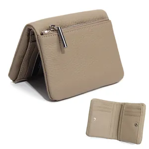 Damen Oberste Schicht Rindsleder Geldbörse Luxus Litschi Muster Leder Kurzer Geldbeutel Multi-Slot Reißverschluss Münzfach Kartenhalter Clutch