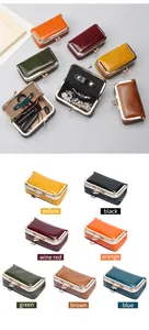 Detailed interior of vintage leather coin purses showing storage for jewelry and earphones