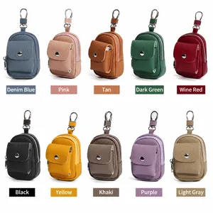 Mini portamonete in vera pelle in 10 colori assortiti con gancio portachiavi