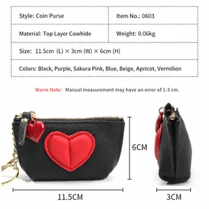 Litchi pattern leather heart purse with gold keychain in front and side view