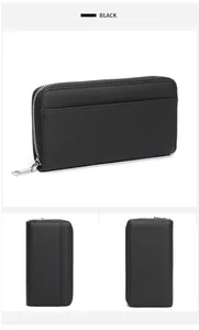 Dettagli del portafoglio lungo in pelle martellata nera con protezione RFID e zip argento
