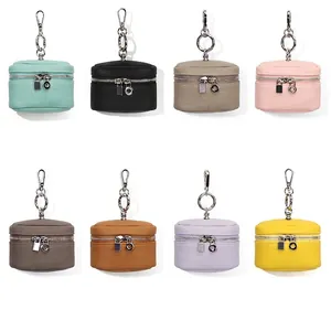 Mini genuine leather coin purse in 8 colors with metallic hooks and round key rings