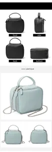 Vues détaillées du sac à main en cuir montrant face profil arrière dessous avec chaîne