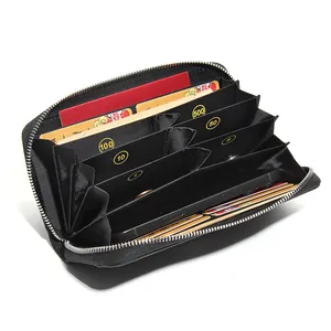 Portafoglio lungo in pelle con protezione RFID e scomparti numerati per banconote e carte