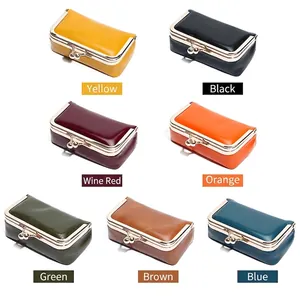Retro wax leather mini coin purse with metal clasp shown in seven assorted colors