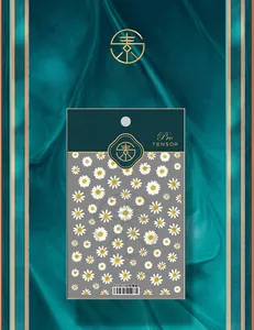 Close-up of TS-467 White Daisy 5D nail stickers in premium Pro TENSOR packaging
