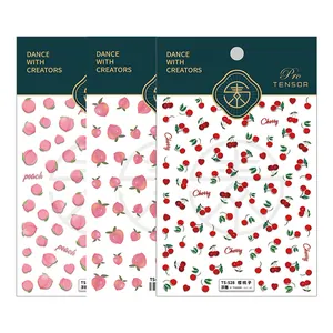 Autocollants 5D gaufrés pour ongles motif pêche et cerise avec une texture mate