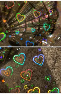 Detailed holographic heart nail stickers with rainbow laser patterns and star decorations