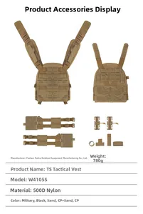 Detail view of W4105S tactical vest components made of 500D nylon in sand color