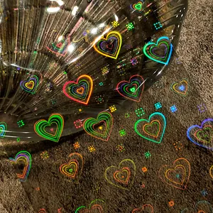 Holographic heart nail stickers with 3D laser aurora effect for trendy manicure art