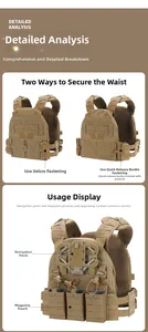Detail of coyote brown tactical vest showing dual waist adjustments with Velcro and quick release