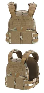 Detail of CP camo tactical vest with laser-cut MOLLE system and adjustable shoulder straps