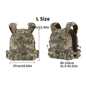 Multicam tactical plate carrier vest with MOLLE system and adjustable size L features