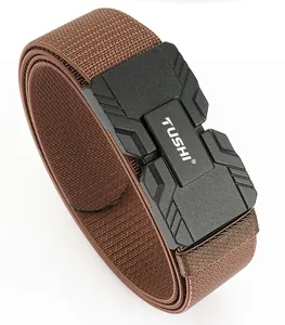 Close-up of tactical nylon belt with durable alloy magnetic buckle and matte finish