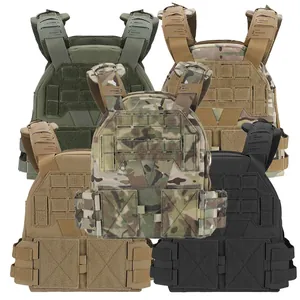 Detail of adjustable tactical vest shoulder straps with numbered scale and MOLLE system