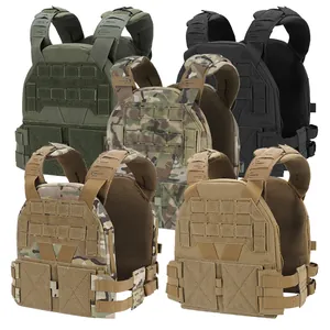 Tactical vest selection featuring MOLLE system and breathable mesh in five camo colors