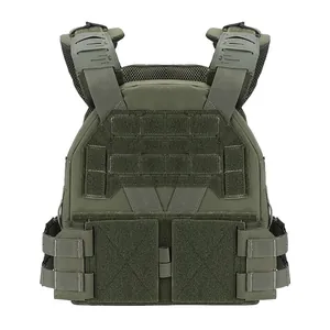 Detail view of Ranger Green tactical vest with laser-cut MOLLE system and padded straps
