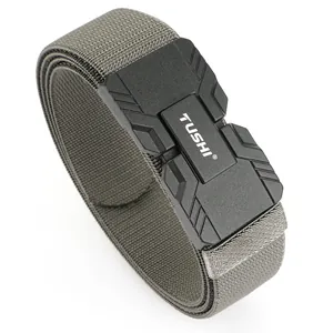 Tactical nylon belt with magnetic buckle and grey woven strap for training