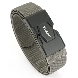 Cinturón táctico gris de nailon para hombre con hebilla magnética de aleación y tejido