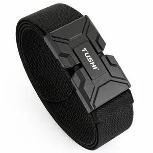 Men's Tactical Magnetic Buckle Belt Outdoor Elastic Nylon Weave Waistband Quick Release Adjustable Heavy Duty Sports Duty Belt