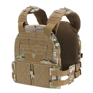 Close-up of tactical vest featuring Multicam pattern and durable MOLLE webbing system
