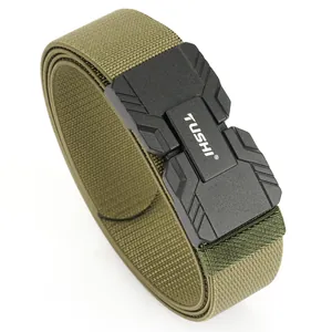 Army green tactical nylon belt with 3.5cm magnetic buckle for outdoor utility wear