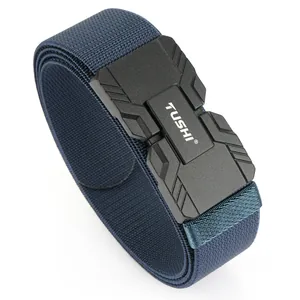 Nylon tactical belt with 3.5cm magnetic alloy buckle in navy blue for outdoor utility
