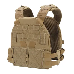 Detail of tactical vest showing laser-cut MOLLE system and breathable mesh lining