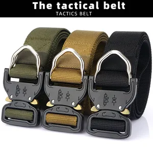 Three tactical belts in black green and khaki featuring heavy duty alloy quick release buckles