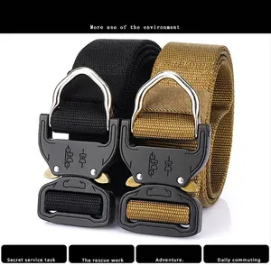 Tactical nylon belts in black and khaki with quick-release alloy buckles and D-rings