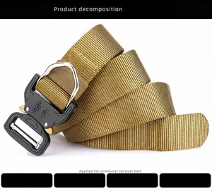 Detail of wolf brown tactical nylon belt featuring a zinc alloy buckle and durable weave