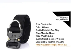 Detail of 3.8cm tactical nylon belt showing alloy buckle and anti-allergy features