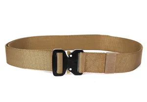 Detail of military tactical nylon belt with heavy duty metal quick release buckle