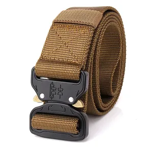 Tactical coyote brown nylon belt with quick-release metal buckle and reinforced stitching