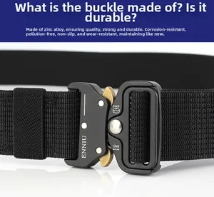 Macro detail of heavy-duty nylon tactical belt with a zinc alloy quick-release buckle