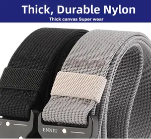 Detail showing the heavy-duty nylon webbing and metal quick-release buckle on a tactical belt