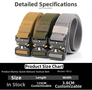 Size chart for anti-allergy nylon tactical belt 125cm length and 3.8cm width specs