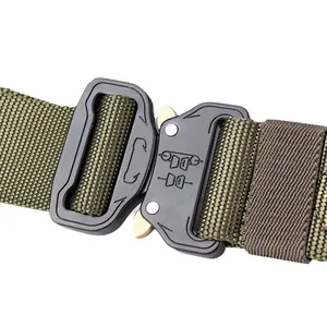 Olive green tactical nylon belt with black metal quick release cobra buckle for training