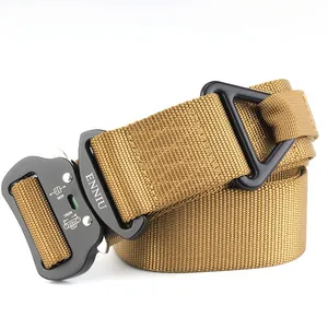 Close-up of tactical nylon belt with 9kN load-bearing quick-release alloy buckle