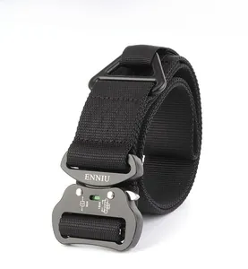 Macro view of heavy-duty nylon tactical belt with 18kN aviation aluminum quick-release buckle