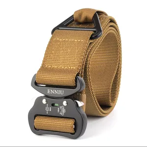 Detail of coyote brown tactical nylon belt with 18kN heavy duty quick release alloy buckle