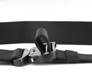 Detailed view of heavy-duty nylon tactical belt with quick-release aviation aluminum buckle