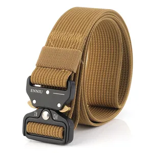 Tactical nylon belt with black quick-release metal buckle in coyote brown for outdoors
