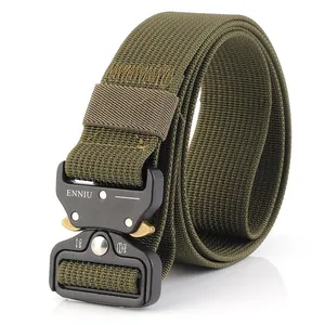 Military green tactical nylon belt with heavy duty metal quick release buckle for outdoors